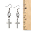 Cross with clear crystal dangle earrings with a ruler. 