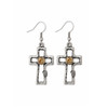 Champagne crystal cross dangle earrings. 