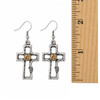 Champagne crystal cross dangle earrings with a ruler. 