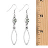 Gray crystal long open marquise dangle earrings with a ruler. 