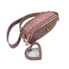 Sophia pink floral leather crossbody bag side view. 