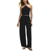 Z Supply Lydia Cropped Halter Top - Black - front view with matching Lydia Wide Leg Pant
