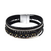Black multi-strand beaded faux leather magnetic bracelet. 