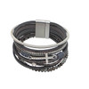 Gray faux leather rhinestone cross magnetic bracelet. 