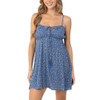 Angie Clothing Spaghetti Strap Ditsy Print Sundress with Tie Bust - Blue