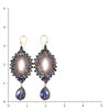 Purple beaded large dangle earrings with a ruler. 