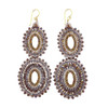 Large dangle lavender and taupe colored beaded earrings. 