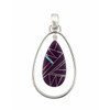 Sterling silver open teardrop pendant with purple sugilite and opal geometric inlay handmade in New Mexico USA.