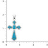 Sterling silver cross pendant with Kingman turquoise and opal geometric inlay, handcrafted in New Mexico, USA, with a ruler.