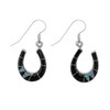 Sterling Silver Onyx & Opal Horseshoe Dangle Earrings