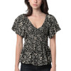 Angie Clothes - Smocked Bodice Floral Print Short Sleeve Top