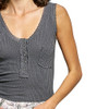 POL Clothing Ribbed Knit Tank with Lace Border - Charcoal Grey - neckline view