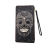 Black Sugar Skull Faux Leather Wristlet Wallet - Front View