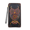 Colorful Floral Owl Faux Leather Wristlet Wallet - Front View