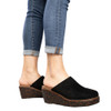 Corkys Footwear Wedge Mule - MAYBE LATER - Faux Black Suede - model side view