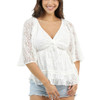 Angie Clothes - Lace Design Twist Front Short Sleeve Blouse - Ivory - front view