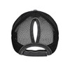 Back view of gray distressed baseball cap showing black mesh panels, high ponytail opening and adjustable back closure.
