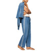 Z Supply Sidelines Ankle Denim Track Pant - Dreamstate Blue - model side view with Erin Denim Jacket (ZSU705)