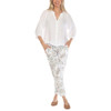 Flora Ashley - Elastic Waist Floral Print Jogger - White - front model view