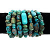 Assorted turquoise beaded stretch bracelets displayed together, showcasing beautiful variations in stone colors, shapes, and earthy matrix patterns. No two alike.