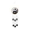 Handmade Om Yin Yang Capiz Shell Wind Chime featuring a black and white sun and moon design with natural rope trim and cascading capiz shells.