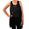 Vocal Black Tank Top Rhinestone Cross Tunic Shirt with Fringe