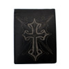 Black leather wallet with cross.