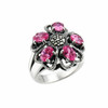 Five pink Cubic Zirconia sterling silver Marcasite ring size 6.5. 