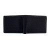 Black textured leather bi-fold with white stitching around edge.