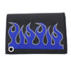 Men's Black Wallet Genuine Leather Trifold with Embroidered Blue Flames