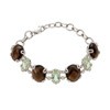 Green amethyst and smoky quartz sterling silver bracelet featuring alternating faceted gemstones and polished silver links.