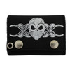 Skull & Tribal Design Men's Biker Black Leather Chain Wallet Trifold Billfold