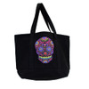 Large Sturdy Black Canvas Tote with Bright Colorful Day of the Dead Skull