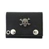 Men's Black Leather Wallet Chain Biker Trifold with Skull and Crossbones Emblem