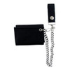 Plain black soft leather trifold wallet.