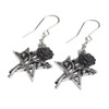 Alchemy Gothic Ruah Vered Pentagram Star Rose Dangle Earrings Pewter Jewelry E402