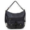 Convertible Crossbody Backpack Purse Black Vegan Leather Shoulder Bag