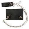 Men's Wallet Black Leather Biker Chain Trifold Silver Metal Iron Crosses