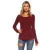 Burgundy Women's Thermal Mineral Washed Long Sleeve Shirt with Crochet Lace Detail