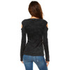 Black Women's Mineral Washed Long Sleeve Shirt with Cold Shoulder Detail