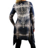 Women's Special Dye Dress Tunic Long Sleeve Cross and Floral Detail Design