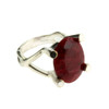 Oval Red Raw Ruby Faceted Cut Sterling Silver Ring