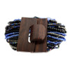 Black and Blue Bali Beaded Stretch Bracelet Glass Beads Wood Buckle