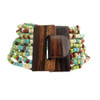 Turquoise Green Rust Cream Bali Bracelet Glass Beads Wood Buckle Elastic