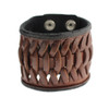 Brown Cuff Genuine Leather Bracelet Woven Detail