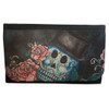 Women's Wallet Black Poly Canvas Top Hat Sugar Skull and Roses