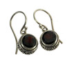 Round Faceted Red Garnet Dangle Earrings Sterling Silver Bali Design