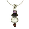 Multi SSterling Silver Multi Stone Pendant with Amethyst, Quartz, Garnet & Pearl on a chain. 