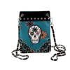 Turquoise Blue Day of the Dead Crossbody Purse with Rhinestones