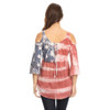 Women's American Flag Print 3/4 Sleeve Shirt with Cold Shoulder